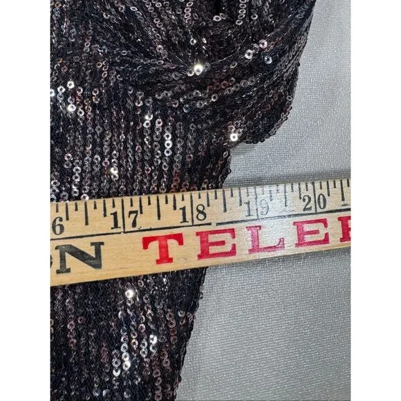 Guess Sequin Off Shoulder Bodycon Sheer Sleeve Dress - Picture 6 of 12